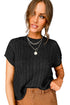Crew Neck Cable Knit Short Sleeve Sweater